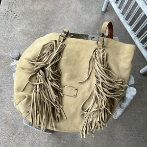 Patricia Nash suede leather fringe boho bohemian hippie tote bag shoulder purse